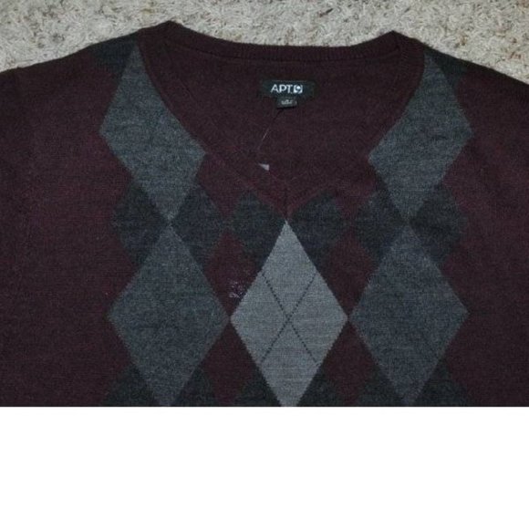 Mens Wool Blend Sweater Apt 9 Brick Red Small Merino V-Neck Long Sleeves - Picture 3 of 4